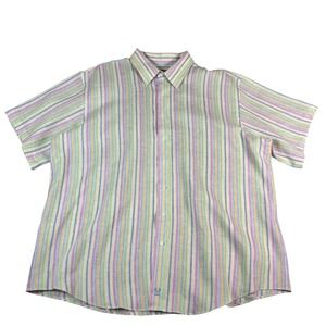 Rochester Mens 2X Short Sleeve Button Down Shirt Multi Color Striped Embroidered